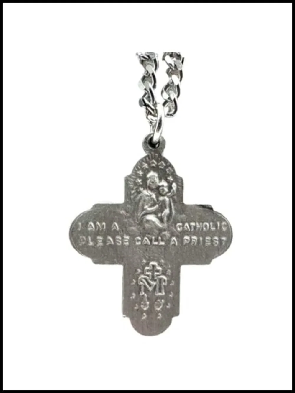 Four Way Pewter Medal Necklace Stainless Steel Chain Catholic Holy Card Set